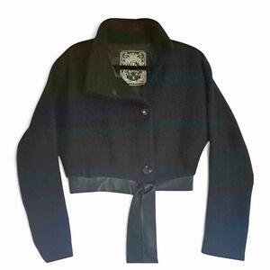 Guess NWT Womens Vintage Cropped Jacket/Blazer Black Wool W/ Leather Belt Large